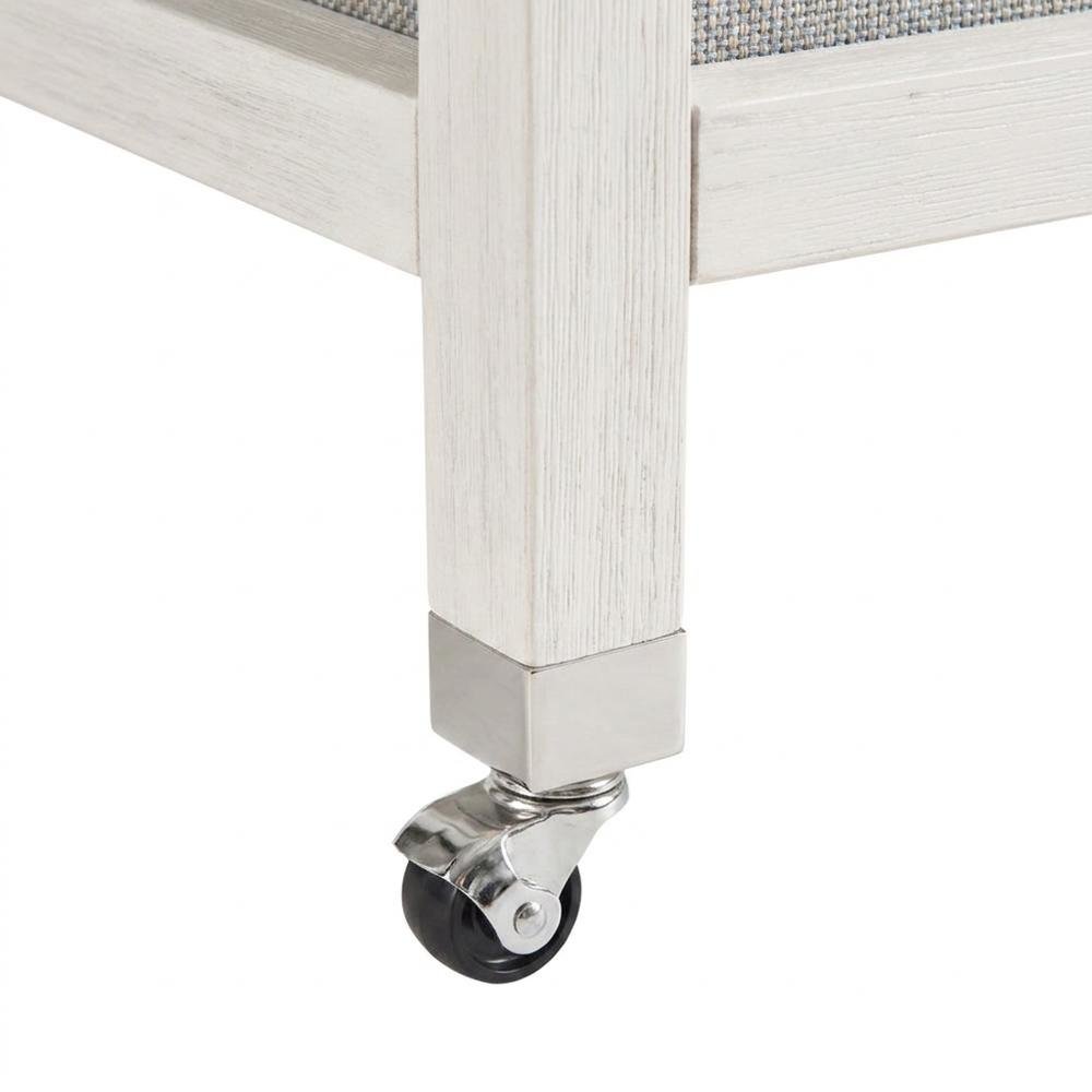 Solid Wood Bar Cart with Removable Seagrass Trays and Swivel Casters