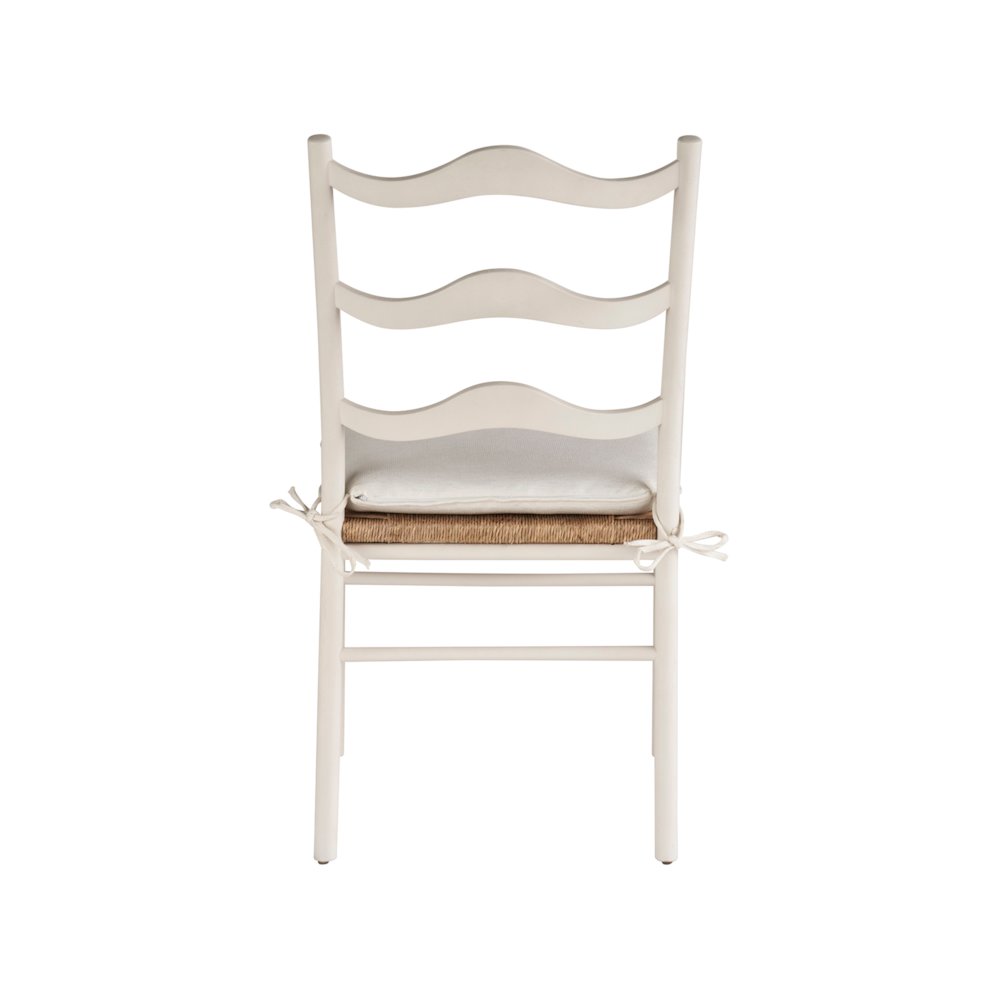 White Wooden Dining Chairs with Rattan Seat and Linen Upholstery