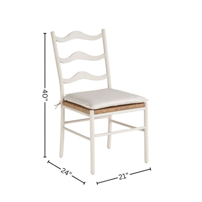 White Wooden Dining Chairs with Rattan Seat and Linen Upholstery