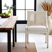 White Natural Rattan Dining Chair with Nomad Snow Fabric – Boho Seating Style