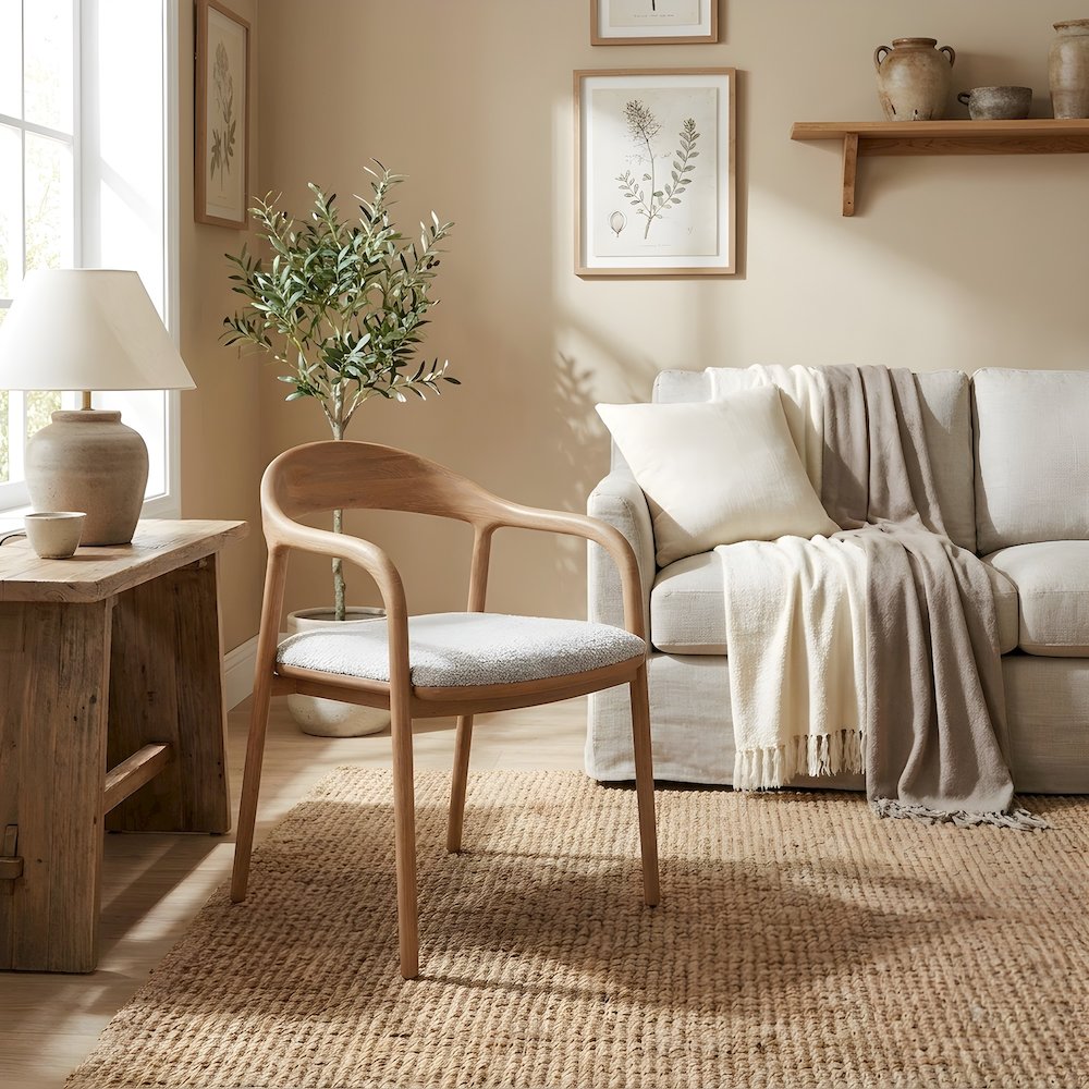 Polyester-Upholstered Modern Dining Armchair with Open-Back Design