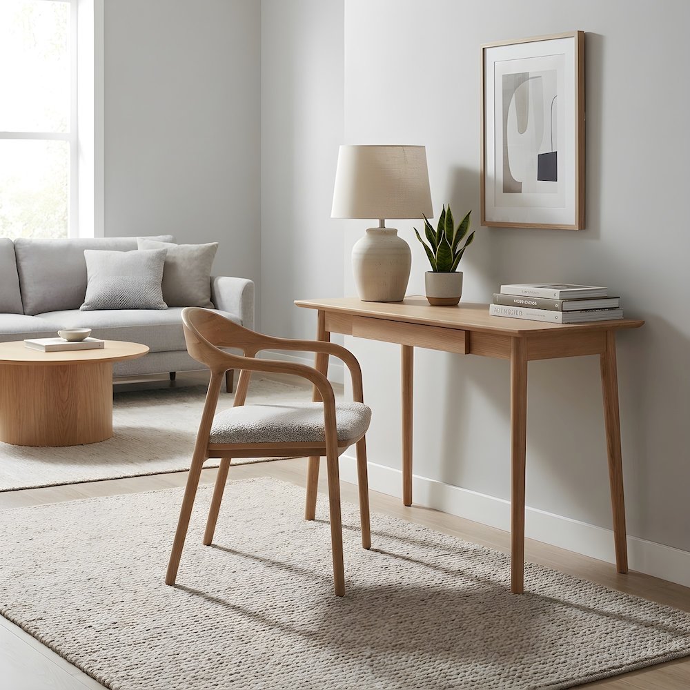 Polyester-Upholstered Modern Dining Armchair with Open-Back Design