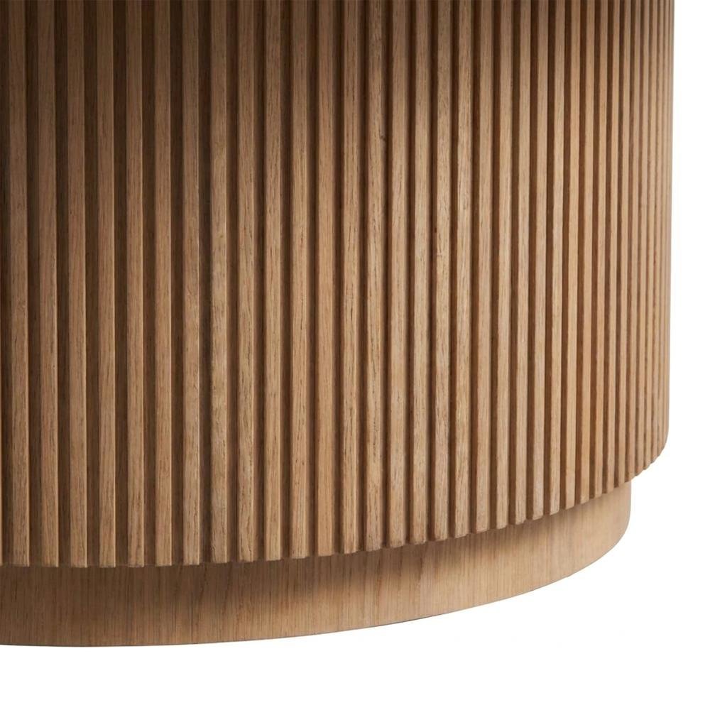 Veneer Round Coffee Table with Tambour-Wrapped Base and Casters, Natural Oak