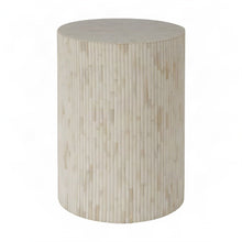 Modern Round Side Table with Organic Ridged Fluted End Table, Natural Bone
