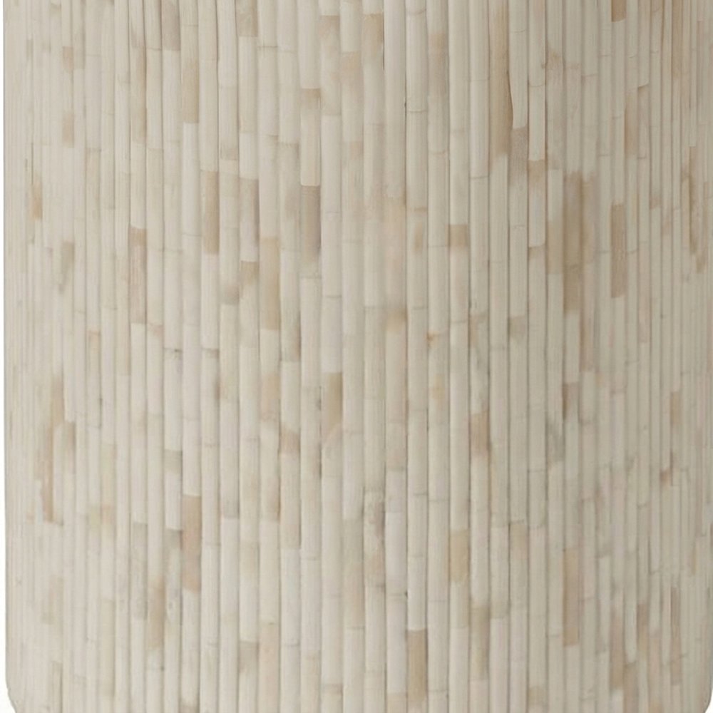 Modern Round Side Table with Organic Ridged Fluted End Table, Natural Bone