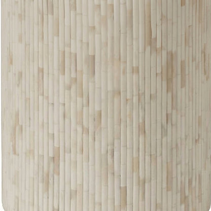 Modern Round Side Table with Organic Ridged Fluted End Table, Natural Bone