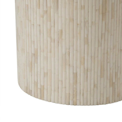 Modern Round Side Table with Organic Ridged Fluted End Table, Natural Bone