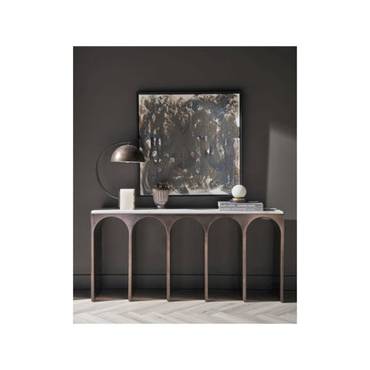Moda Console Table In White Banswara/Aged Satin Pewter Color