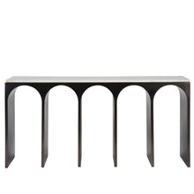 Moda Console Table In White Banswara/Aged Satin Pewter Color