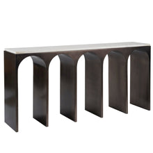 Moda Console Table In White Banswara/Aged Satin Pewter Color