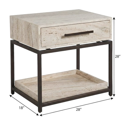 Modern Stone Nightstand with Drawer, Touch Latch, and Built-In Outlets