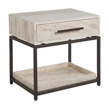 Modern Stone Nightstand with Drawer, Touch Latch, and Built-In Outlets