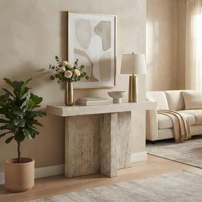 Travertine Sofa Table with Honed Finish and Adjustable Levelers