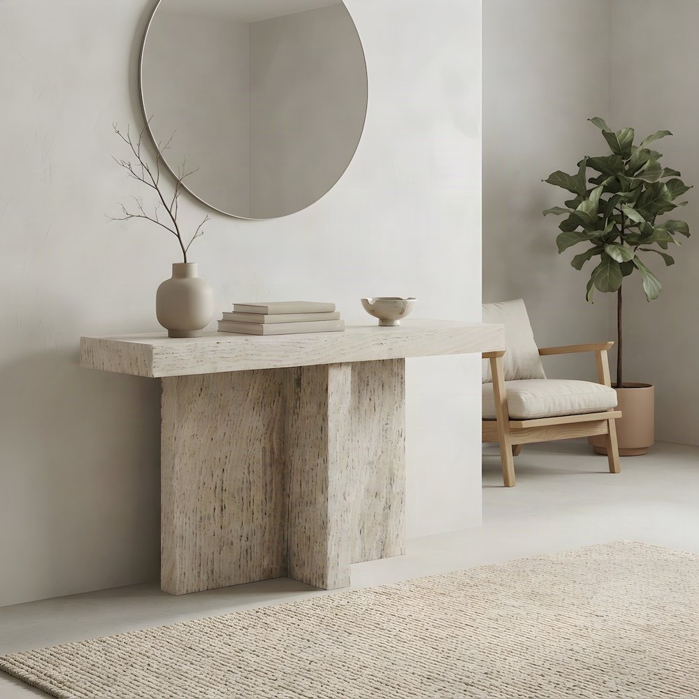 Travertine Sofa Table with Honed Finish and Adjustable Levelers