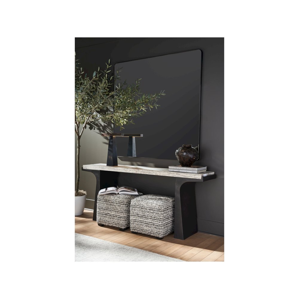 Quill Console Table In White Travertine/Dark Bronze Color