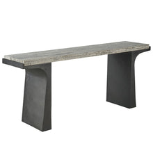 Quill Console Table In White Travertine/Dark Bronze Color