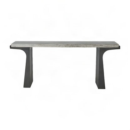 Travertine Top Console Table with Cast Aluminum Pedestal Base