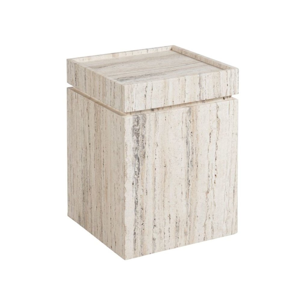 Natural Travertine Stone Accent Table with Honed Finish and Felt Pads