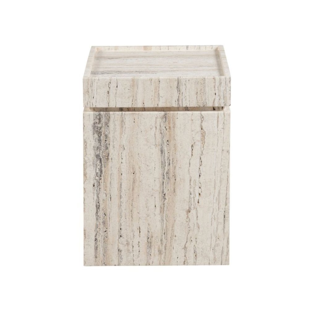 Natural Travertine Stone Accent Table with Honed Finish and Felt Pads