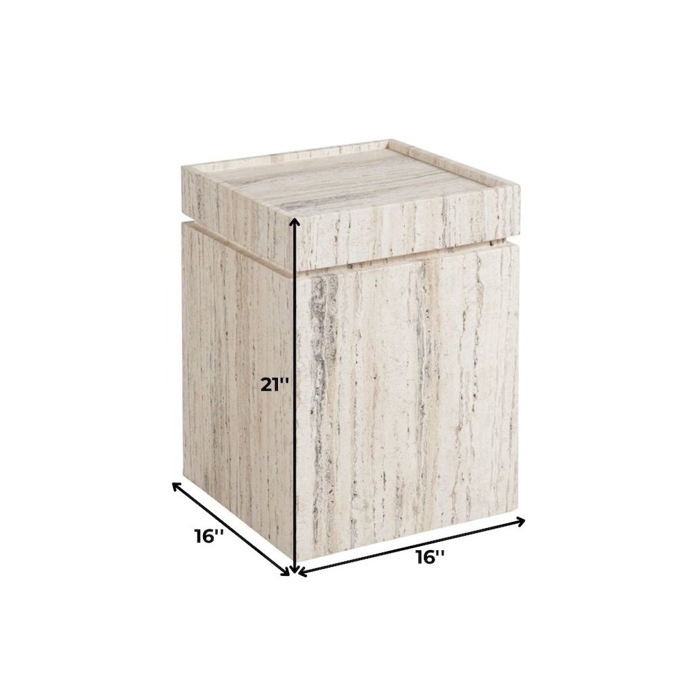 Natural Travertine Stone Accent Table with Honed Finish and Felt Pads
