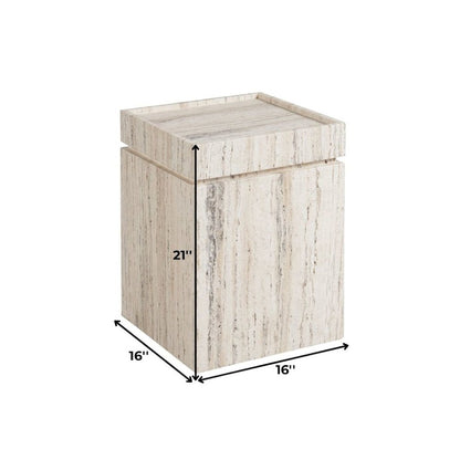 Natural Travertine Stone Accent Table with Honed Finish and Felt Pads
