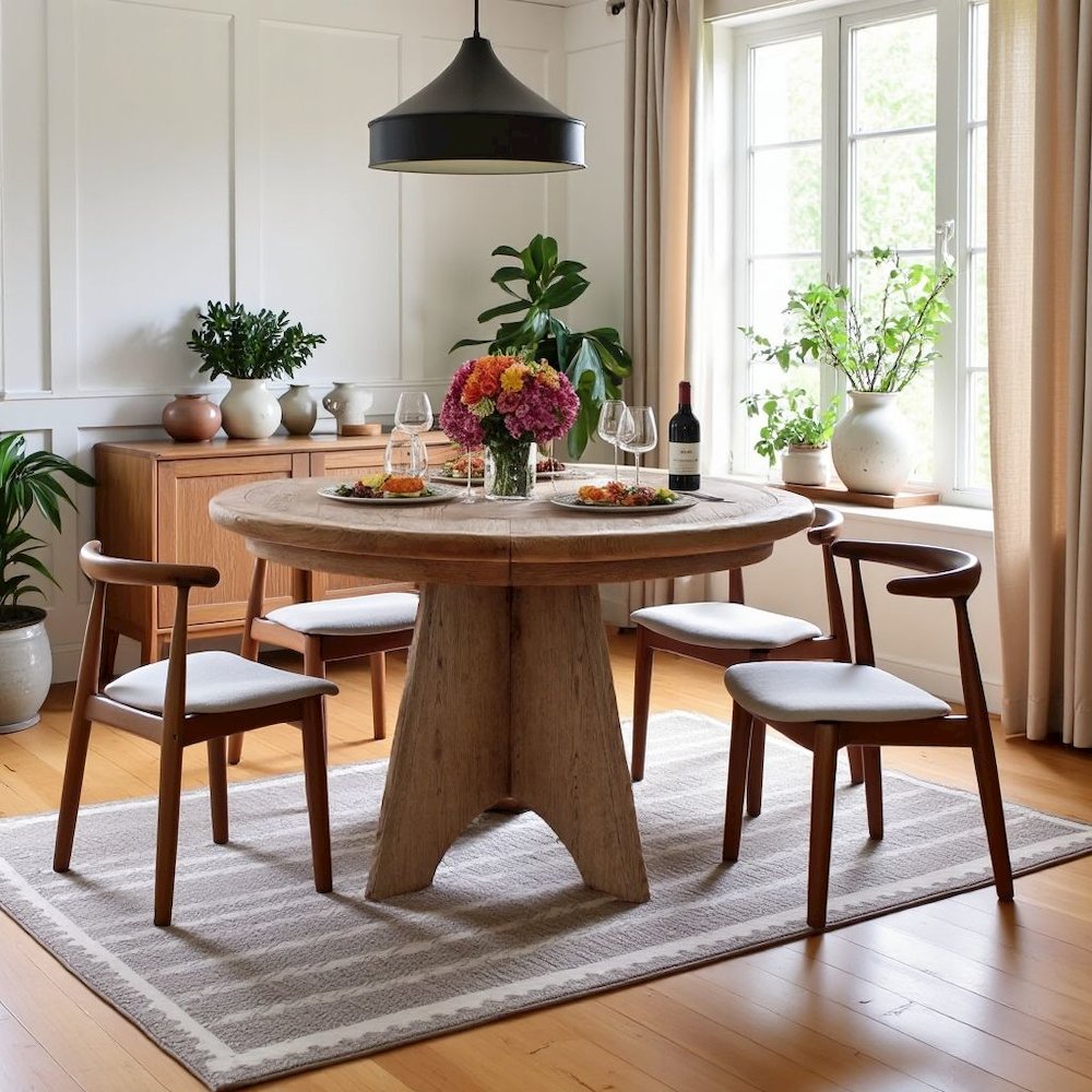 Round Oak Extendable Dining Table with 16" Leaf and Premium Solid Oak