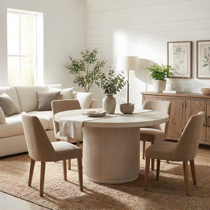 Solid Oak and Poplar Round Dining Table with Adjustable Levelers