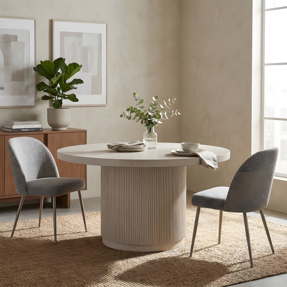 Solid Oak and Poplar Round Dining Table with Adjustable Levelers