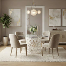 Metal Round Dining Table with Tempered Glass Top and Cast Aluminum Base, White