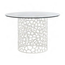 Metal Round Dining Table with Tempered Glass Top and Cast Aluminum Base, White
