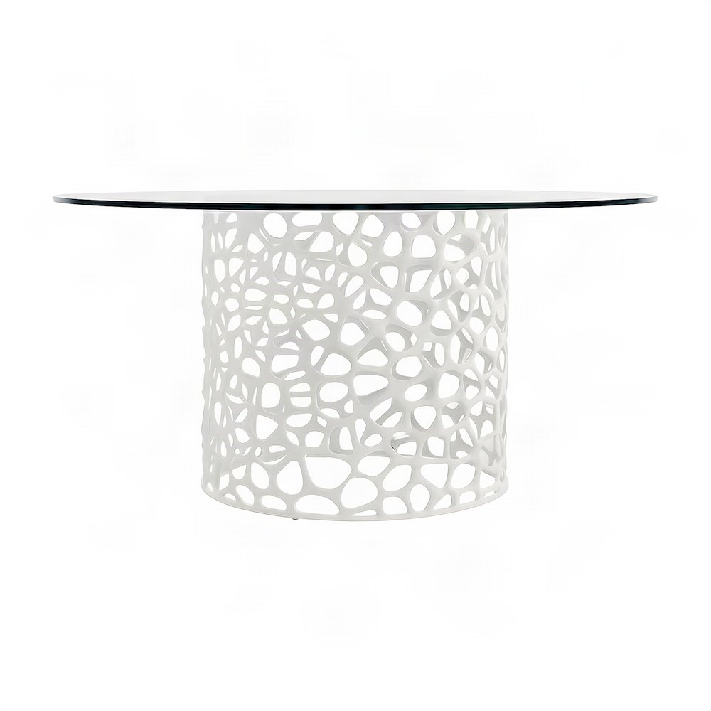 Metal Round Dining Table with Tempered Glass Top and Cast Aluminum Base, White