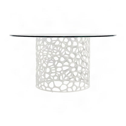 Metal Round Dining Table with Tempered Glass Top and Cast Aluminum Base, White