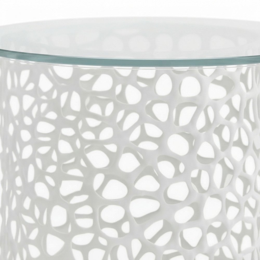 Metal Round Dining Table with Tempered Glass Top and Cast Aluminum Base, White