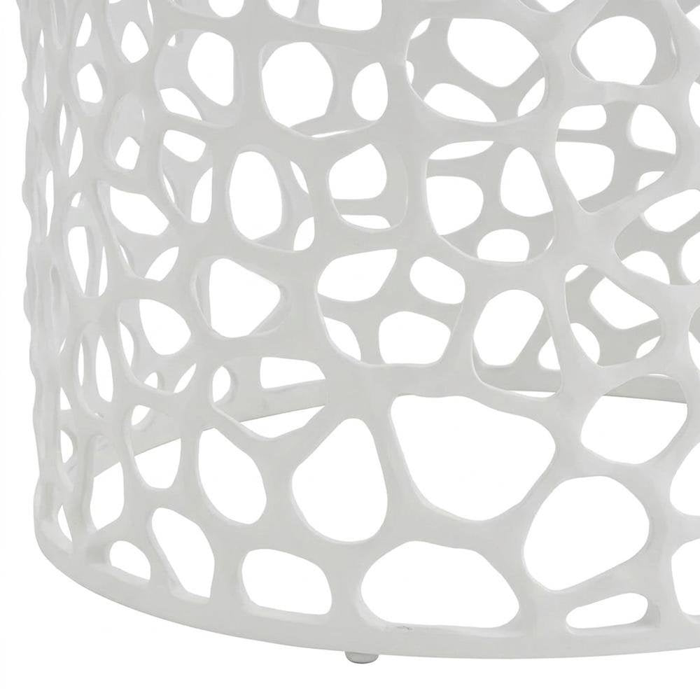 Metal Round Dining Table with Tempered Glass Top and Cast Aluminum Base, White