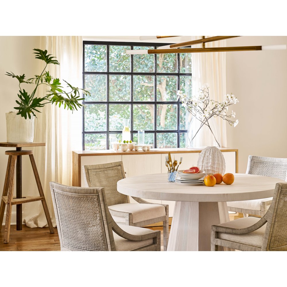 Mackinaw Round Dining Table In White Sand Color
