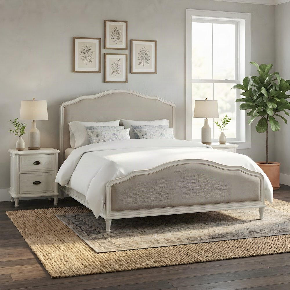 Viscose Upholstered Queen Platform Bed with Wood Frame, Cotton