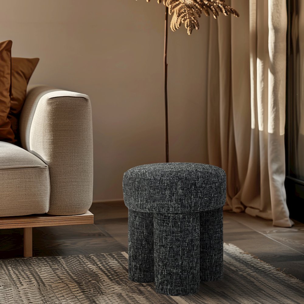 Larson Black Polyester Fabric Ottoman/Stool