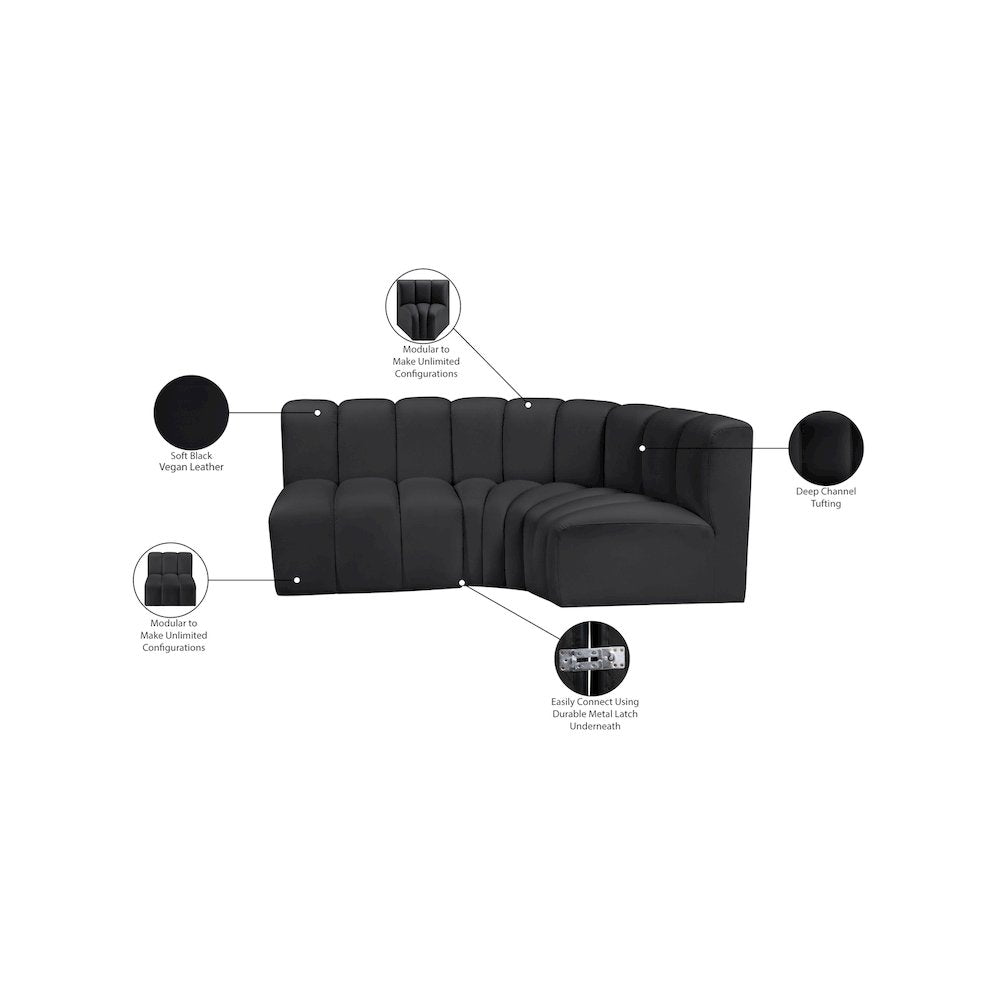 Arc Black Vegan Leather Modular Sofa