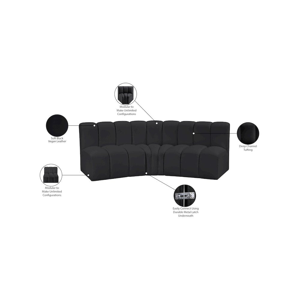 Arc Black Vegan Leather Modular Sofa