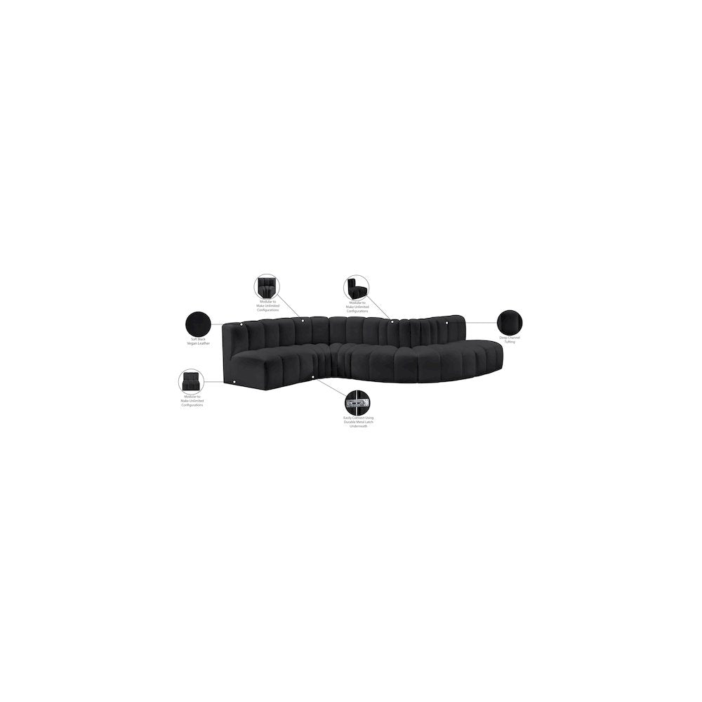 Arc Black Vegan Leather Modular Sofa