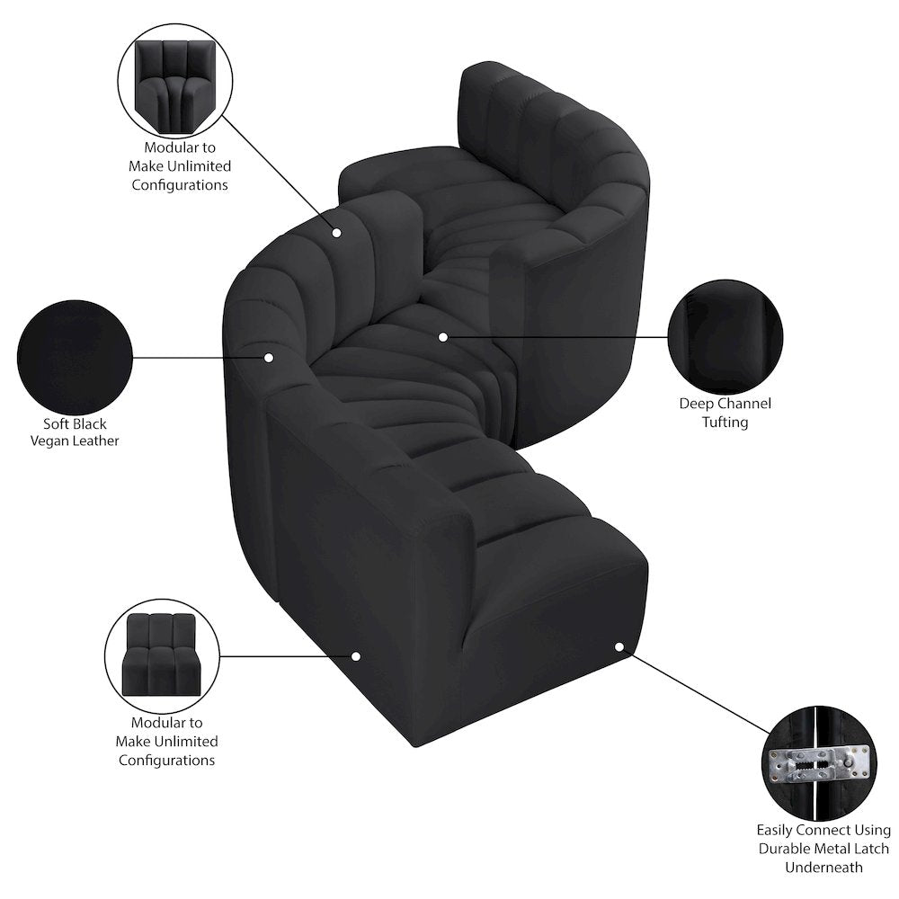 Arc Black Vegan Leather Modular Sofa