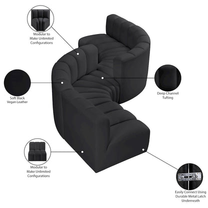Arc Black Vegan Leather Modular Sofa