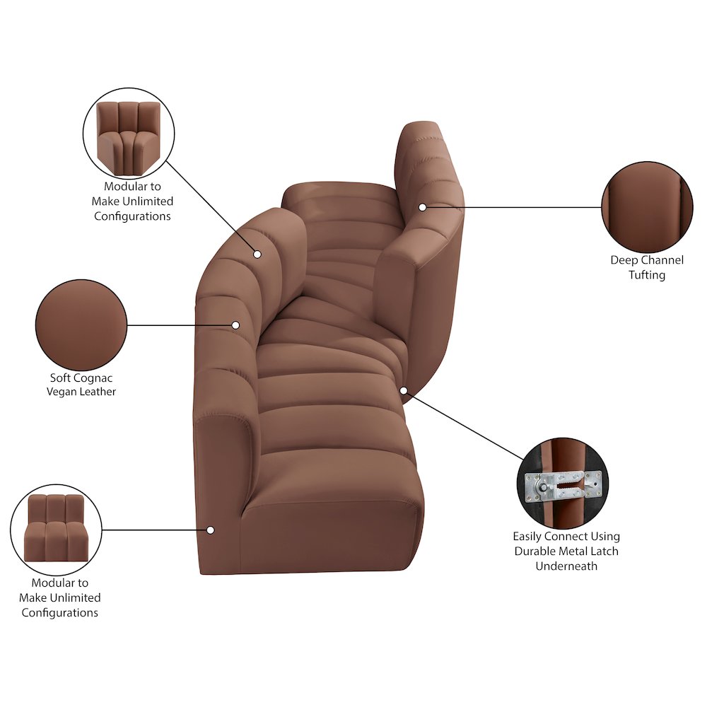 Arc Cognac Vegan Leather Modular Sofa