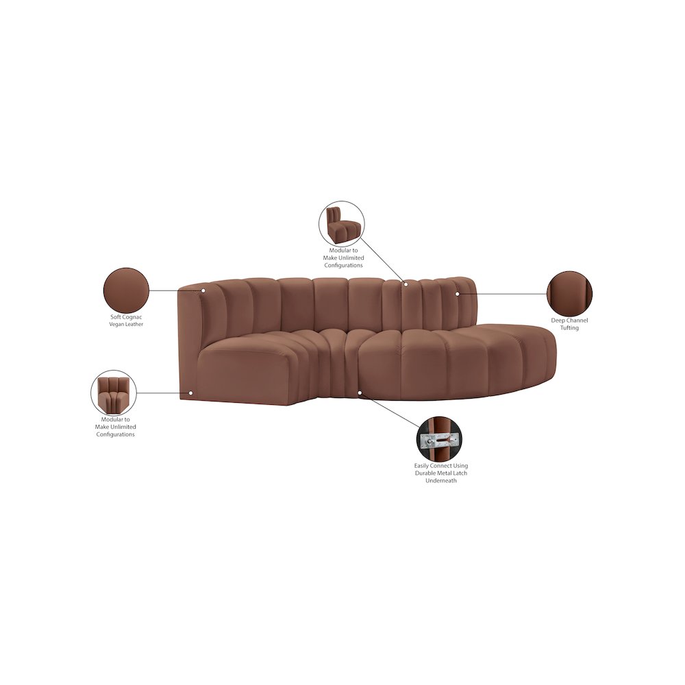 Arc Cognac Vegan Leather Modular Sofa