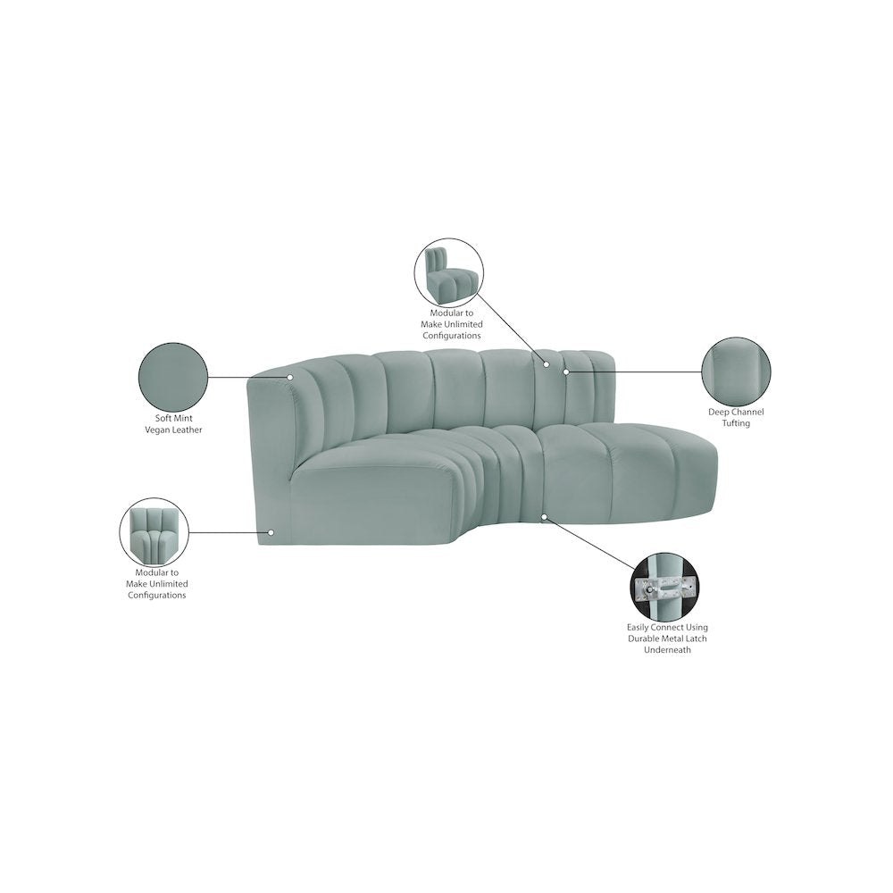 Arc Mint Green Vegan Leather Modular Sofa
