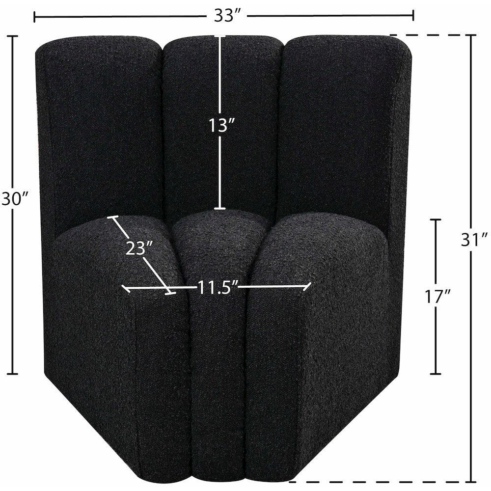 Arc Black Boucle Fabric Curved Corner