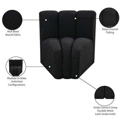 Arc Black Boucle Fabric Curved Corner