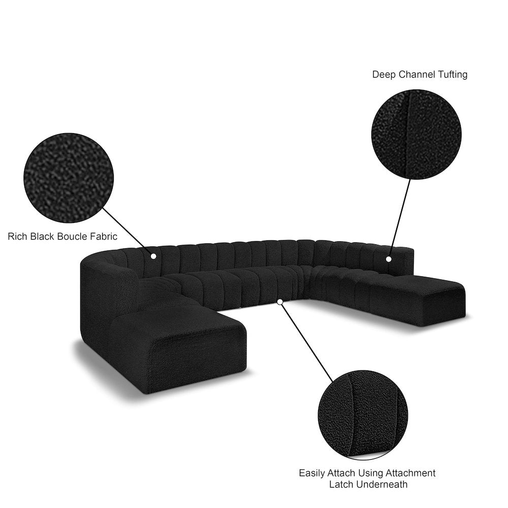 Arc Black Boucle Fabric Modular Sofa