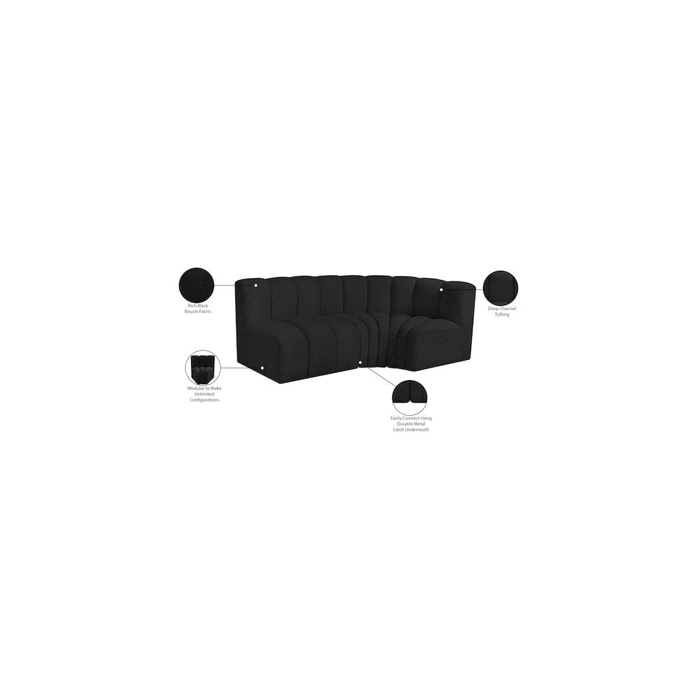 Arc Black Boucle Fabric Modular Sofa