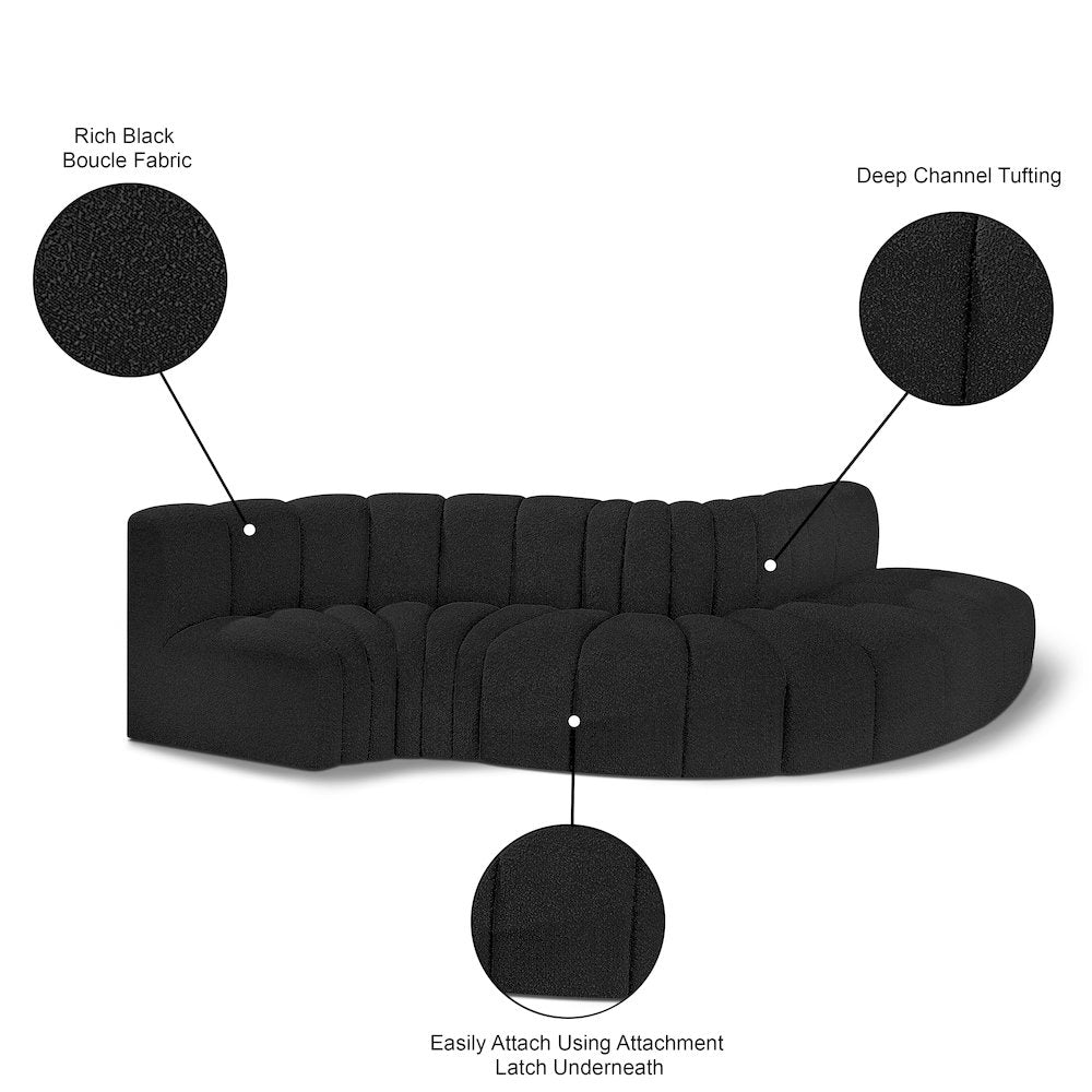 Arc Black Boucle Fabric Modular Sofa